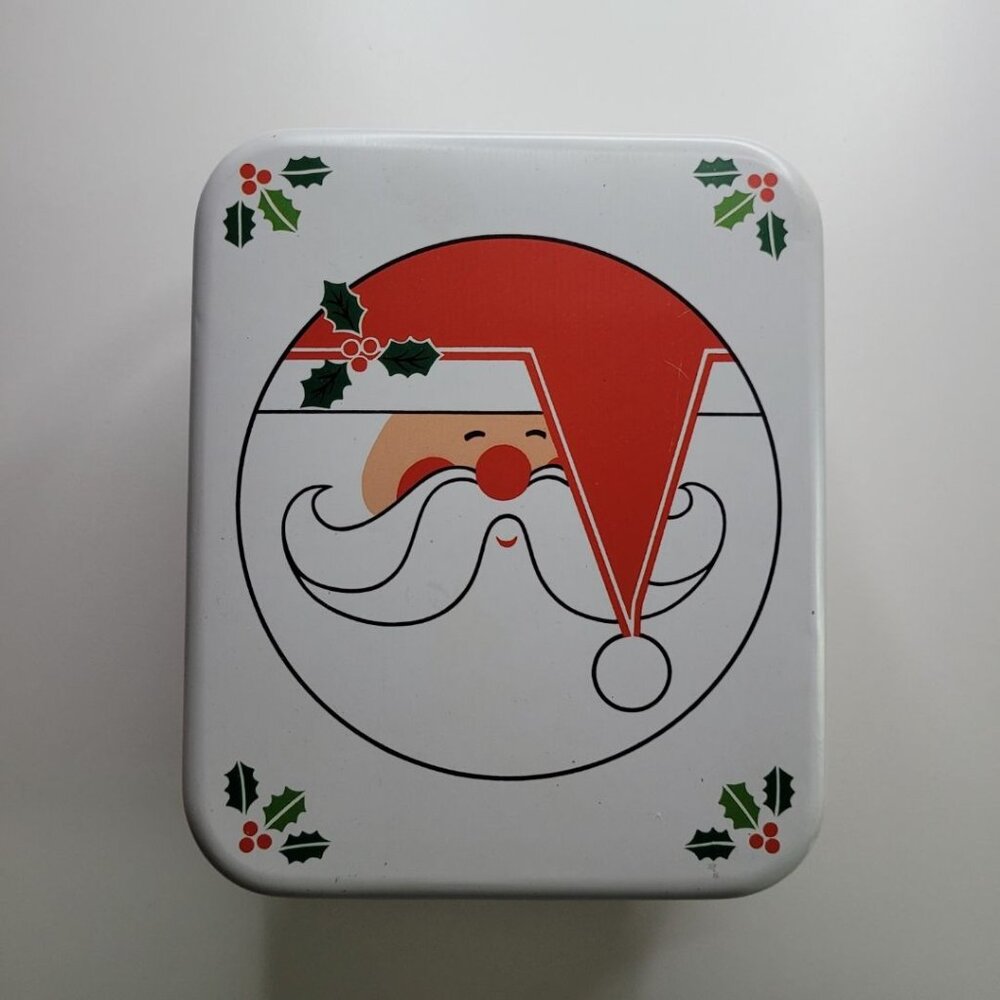 Santa Christmas Tin with Lid‎ Handles Red White